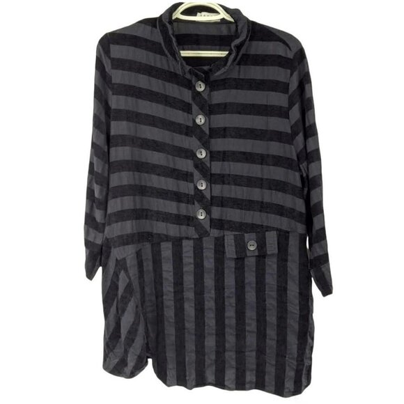 Terra SJ Apparel Boxy Lagenlook Dark Blue Striped Tunic Top Artsy Asymmetric XL - Picture 1 of 9